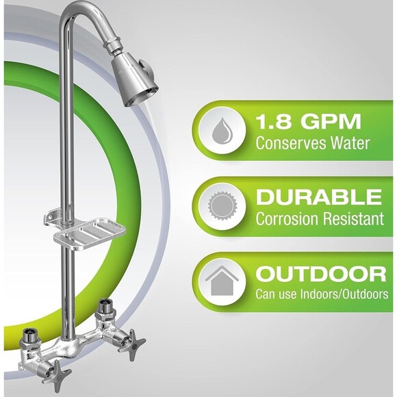 Homewerks Chrome Outdoor Indoor Utility Shower Kit Lead-Free 1.8 GPM Wall Mount - Picture 12 of 12